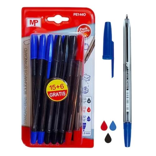 Mp Στυλό Διαρκείας Pe144o, 1mm, Μπλε, Μαύρο Κόκκινο, 21τμχ