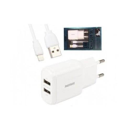 Remax Travel Charger Rp-u22 2.4a 2xusb + Data Cable For Apple Lightning