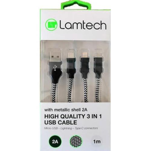 Lamtech High Quality 3 In 1 Usb Cable With Metallic Shell Black
