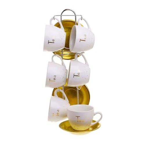 Σετ Φλυτζάνια Τσαγιού Πορσελάνης Με Βάση 6τμχ Set Of 6 Tea Mugs White Gold Porcelain
