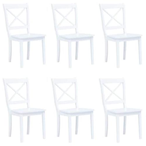 Vidaxl Καρέκλες Τραπεζαρίας 6 Τεμ. Λευκές Μασίφ Ξύλο Καουτσουκόδεντρου