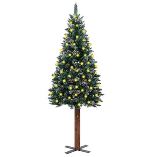 Vidaxl Χριστουγεννιάτικο Δέντρο Slim Πράσινο 210 Εκ. Με Led/ξύλο/χιόνι