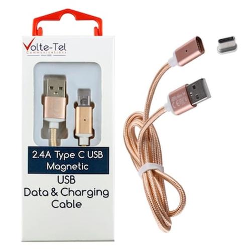 Volte-tel Type C Usb Φορτισησ-data Magnetic Braided Vcd08 2.4a 1m Gold