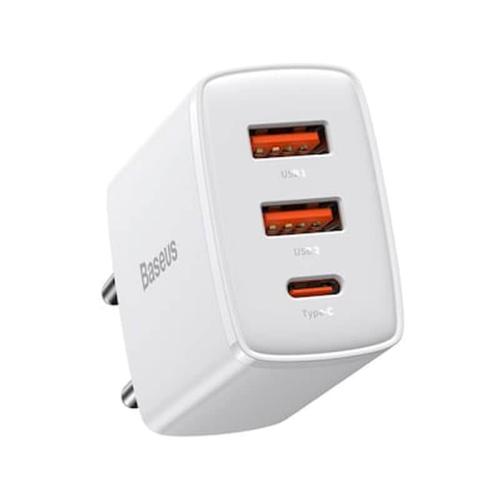 Baseus Compact Quick Charger Usb Type C 2x Usb 30w 3a Power Delivery Quick Charge White Ccxj-e02