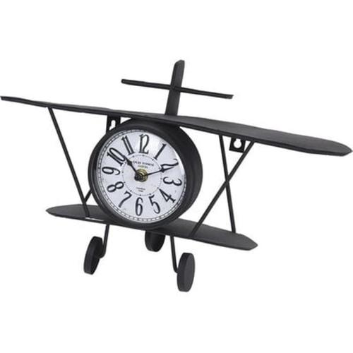 Επιτραπέζιο Μεταλλικό Ρολόι Σε Σχήμα Αεροπλάνου, Σε Μαύρο Χρώμα, Διαστάσεις 22x36x12 Εκατοστά