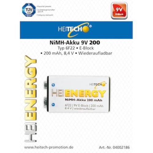 Heitech 04002186 Επαναφορτιζόμενη Μπαταρία 6f22 9v E-block 200 Mah 8.4 V 19710-0036