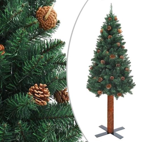 Vidaxl Χριστουγεννιάτικο Δέντρο Slim Πράσινο 150 Εκ. Ξύλο/κουκουνάρια