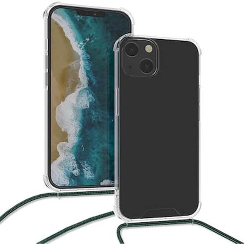 Kwmobile Διάφανη Θήκη Σιλικόνης Με Λουράκι Λαιμού - Apple Iphone 13 - Transparent / Dark Green