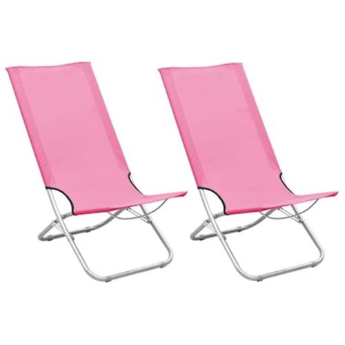 Vidaxl Καρέκλες Παραλίας Πτυσσόμενες 2 Τεμ. Ροζ Υφασμάτινες