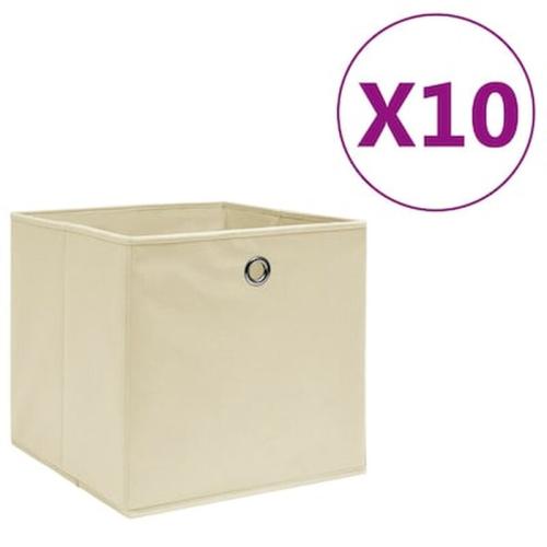 Vidaxl Κουτιά Αποθήκευσης 10 Τεμ. Κρεμ 28x28x28 Εκ. Ύφασμα Non-woven