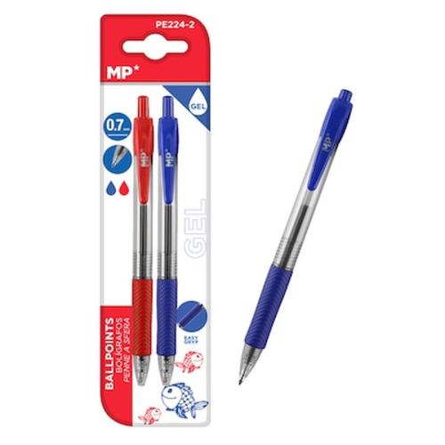 Mp Στυλό Διαρκείας Gel Pe224-2, 0.7mm, Μπλε Και Κόκκινο, 2τμχ