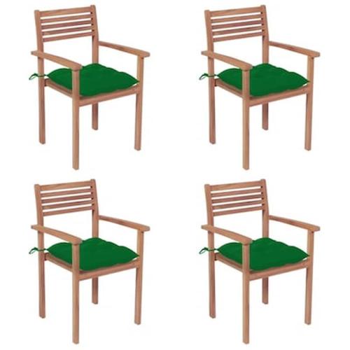Vidaxl Καρέκλες Κήπου 4 Τεμ. Από Μασίφ Ξύλο Teak Με Πράσινα Μαξιλάρια