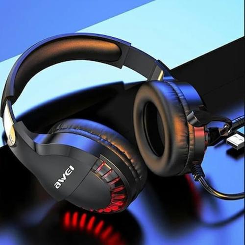 Awei Es-770i Gaming Headset , With Red Leds , Stereo 7.1 , 50mm Drivers - Black