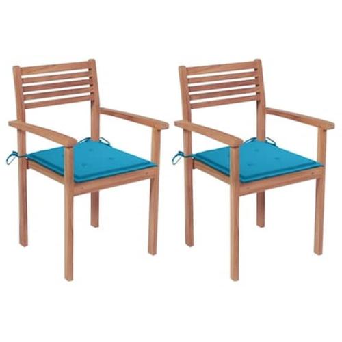 Vidaxl Καρέκλες Κήπου 2 Τεμ. Από Μασίφ Ξύλο Teak Με Μπλε Μαξιλάρια