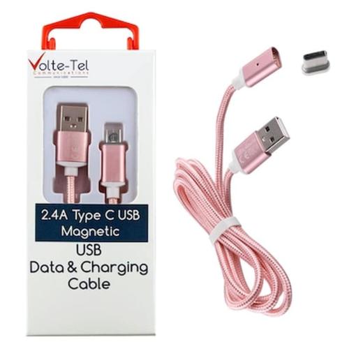 Volte-tel Type C Usb Φορτισησ-data Magnetic Braided Vcd08 2.4a 1m Rose-gold