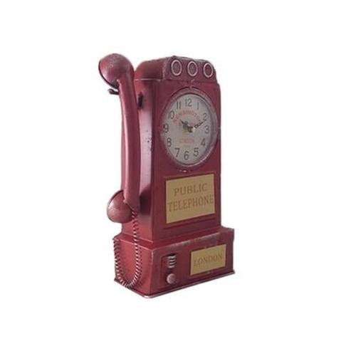 Αναλογικό Vintage Μεταλλικό Ρολόι Σε Σχήμα Τηλέφωνου Αγγλίας, Διαστάσεων 22x34, 17stc426 Κόκκινο