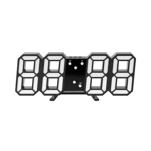 Ψηφιακό Ρολόι Τοίχου 3d 4 Σε 1 Με Led, Ξυπνητήρι Και Θερμόμετρο Σε Μαύρο Χρώμα, 22.5x2x9 Cm