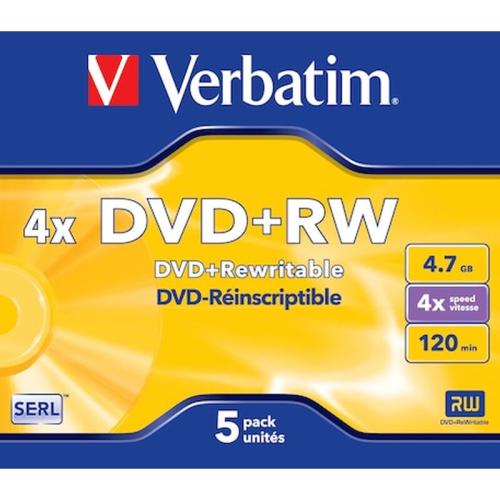 1x5 Verbatim Dvd+rw 4,7gb 4x Speed, Matt Silver Jewel Case