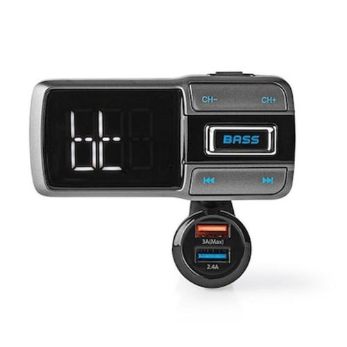 Nedis Catr101bk Car Fm Transmitter Bluetooth Bass Boost Microsd Card Slot Hands-