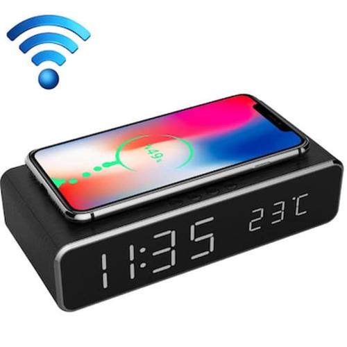Digital Alarm Clock With Wireless Charging Function Black