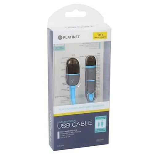 Platinet Usb Universal Cable 2 In 1 Micro Usb And Lightning Plugs Blue Blister Pl42871