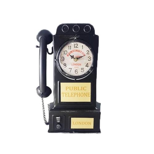 Αναλογικό Vintage Μεταλλικό Ρολόι Σε Σχήμα Τηλέφωνου Αγγλίας, Διαστάσεων 22x34, 17stc426, Μαύρο