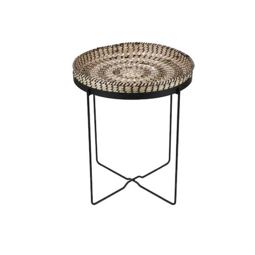 Τραπεζάκι Σαλονιού Μπαλκονιού Side Table Bohemian Style Με Επιφάνεια Από Άχυρο