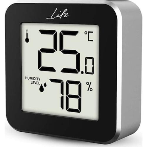 Ψηφιακό Θερμόμετρο Και Υγρόμετρο, Μαύρο Με Πλαίσιο Αλουμινίου Life Alu Mini 221-0118