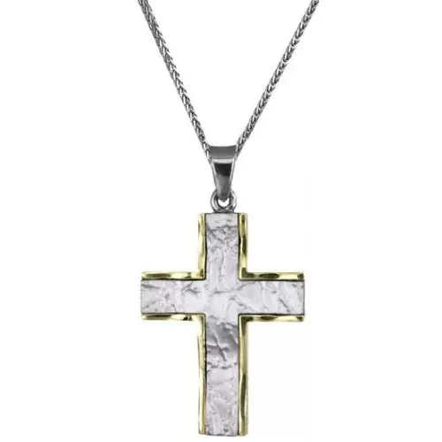 Βαπτιστικοί Σταυροί με Αλυσίδα Δίχρωμος σταυρός C018885 018885C Ανδρικό Χρυσός 14 Καράτια