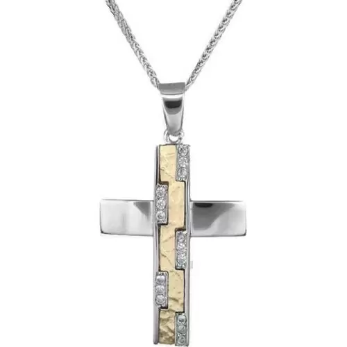 Βαπτιστικοί Σταυροί με Αλυσίδα Γυναικείοι σταυροί πετράτοι Κ14 C018243 018243C Γυναικείο Χρυσός 14 Καράτια