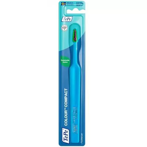 TePe Colour Compact Extra Soft Toothbrush Πολύ Μαλακή Οδοντόβουρτσα για Αποτελεσματικό & Απαλό Καθαρισμό 1 Τεμάχιο - Γαλάζιο